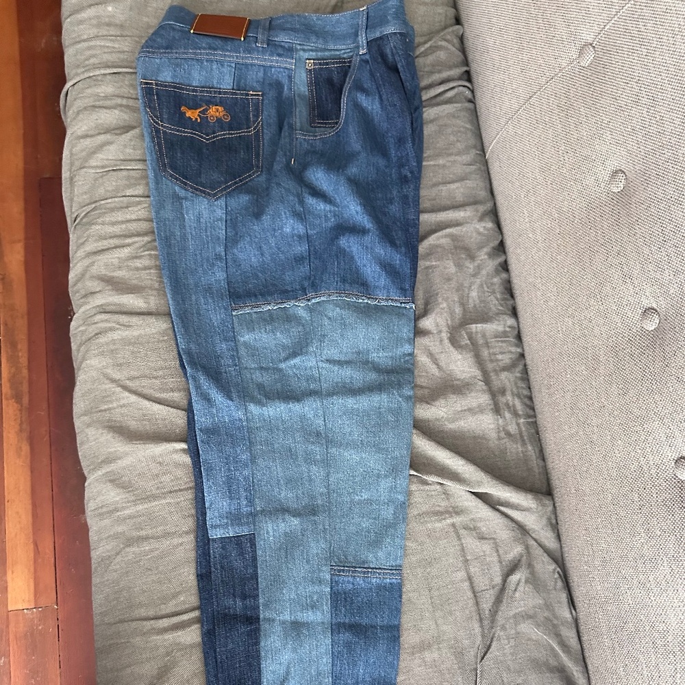 Coach pleated patch denim jeans